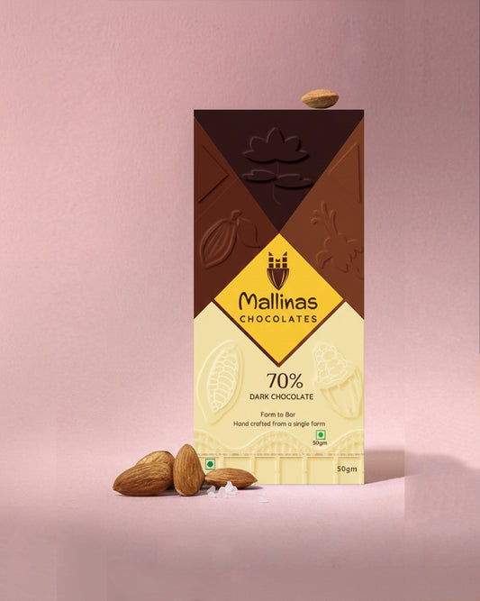 70% Dark Chocolate With Almonds - 50 grams